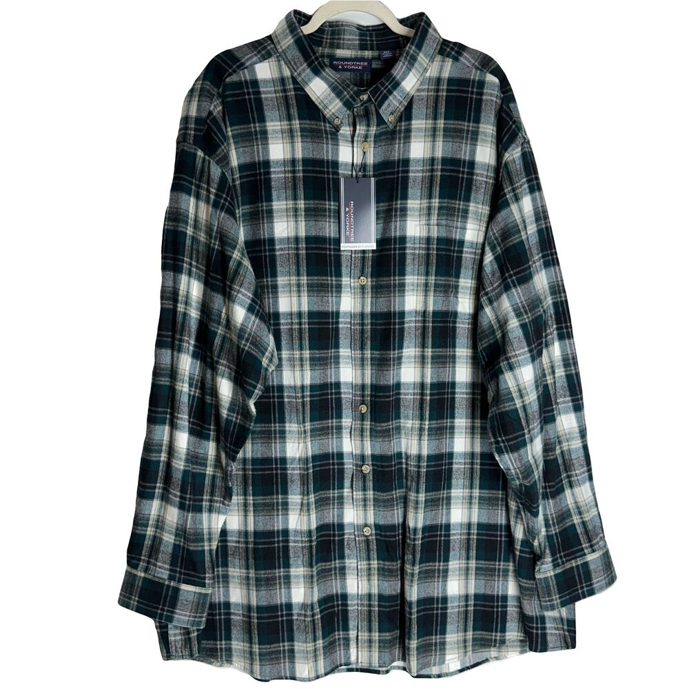 NWT Roundtree & Yorke Mens Shirt Size 4XT Green Portuguese Flannel Long Sleeve